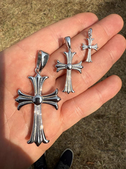 Italiano Silver, Inc. Hearts Chrome Cross Pendant - 925 Silver - 3 Sizes 1"-2.5"