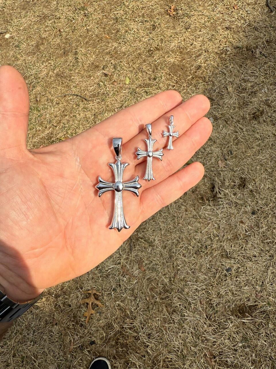 Italiano Silver, Inc. Hearts Chrome Cross Pendant - 925 Silver - 3 Sizes 1"-2.5"