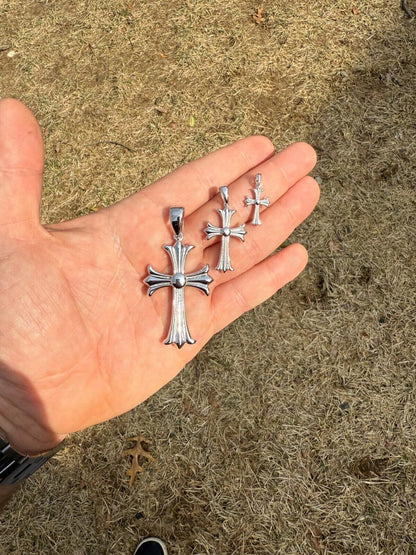 Italiano Silver, Inc. Hearts Chrome Cross Pendant - 925 Silver - 3 Sizes 1"-2.5"