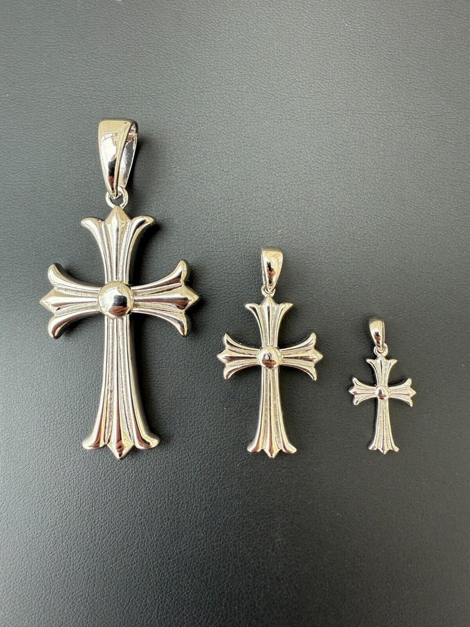 Italiano Silver, Inc. Hearts Chrome Cross Pendant - 925 Silver - 3 Sizes 1"-2.5"