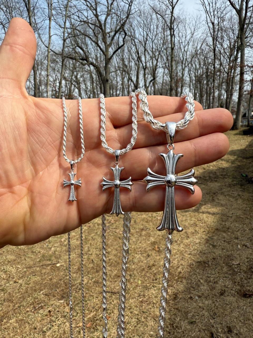 Italiano Silver, Inc. Hearts Chrome Cross Pendant - 925 Silver - 3 Sizes 1"-2.5"