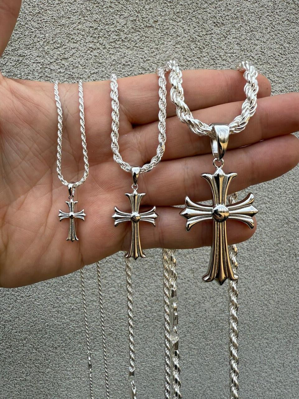 Italiano Silver, Inc. Hearts Chrome Cross Pendant - 925 Silver - 3 Sizes 1"-2.5"