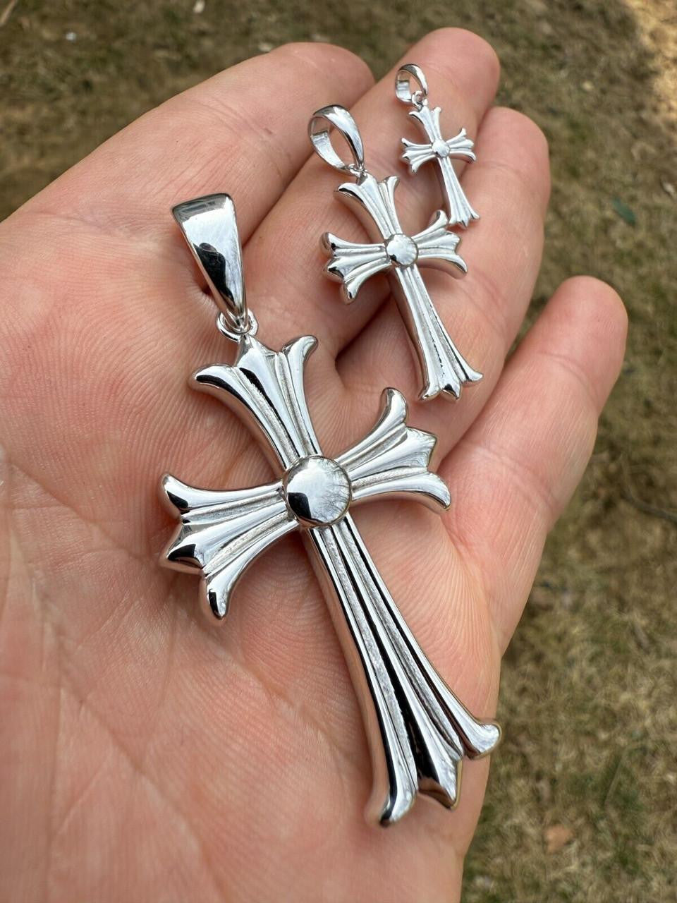 Italiano Silver, Inc. Hearts Chrome Cross Pendant - 925 Silver - 3 Sizes 1"-2.5"