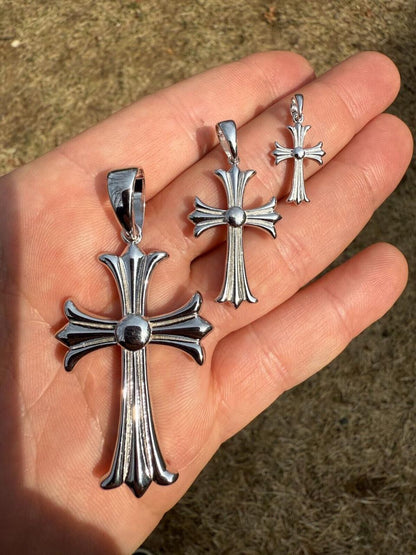 Italiano Silver, Inc. Hearts Chrome Cross Pendant - 925 Silver - 3 Sizes 1"-2.5"