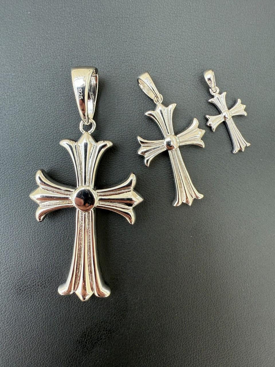 Italiano Silver, Inc. Hearts Chrome Cross Pendant - 925 Silver - 3 Sizes 1"-2.5"