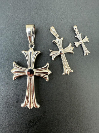 Italiano Silver, Inc. Hearts Chrome Cross Pendant - 925 Silver - 3 Sizes 1"-2.5"