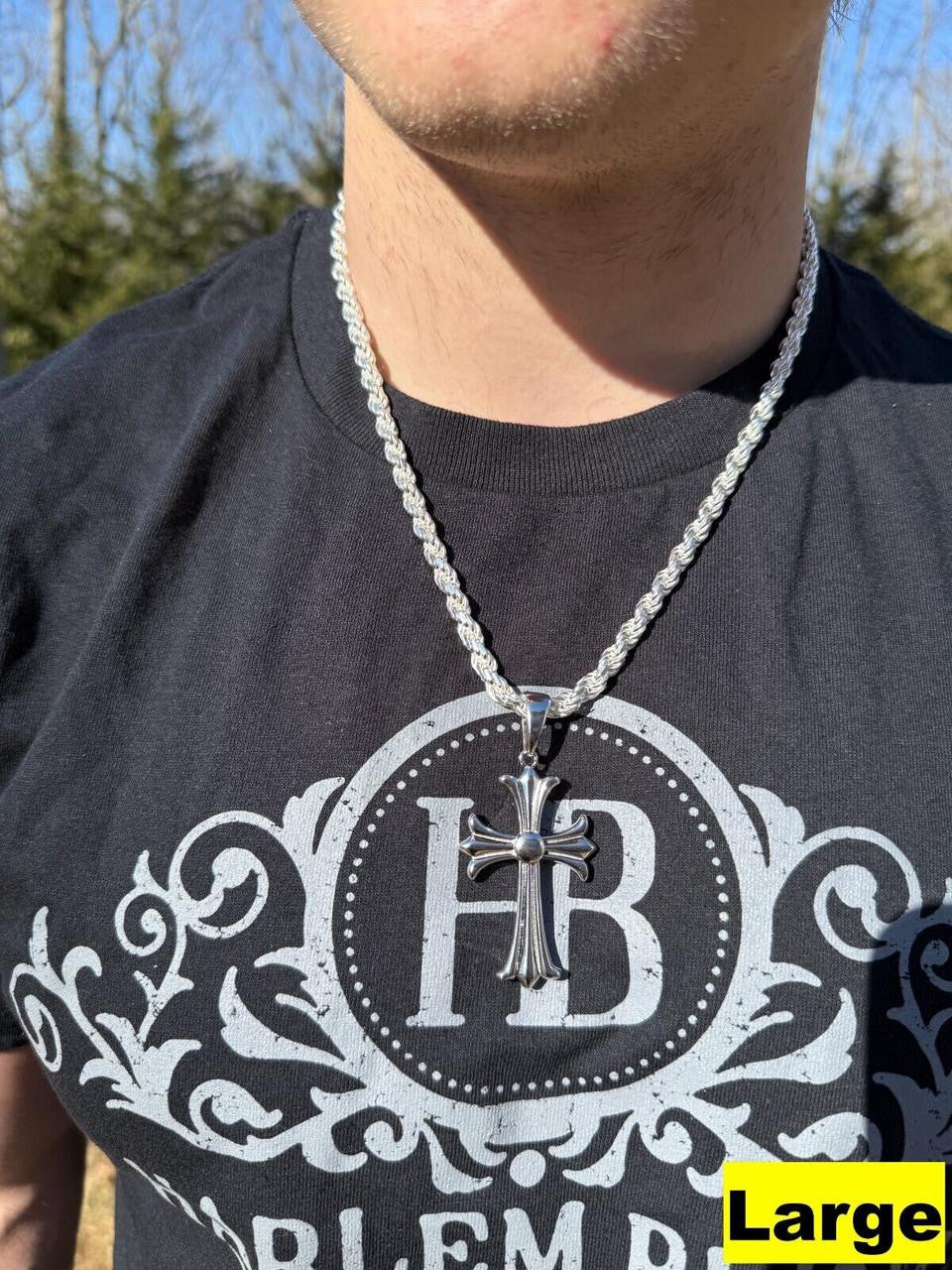 Italiano Silver, Inc. Hearts Chrome Cross Pendant - 925 Silver - 3 Sizes 1"-2.5"