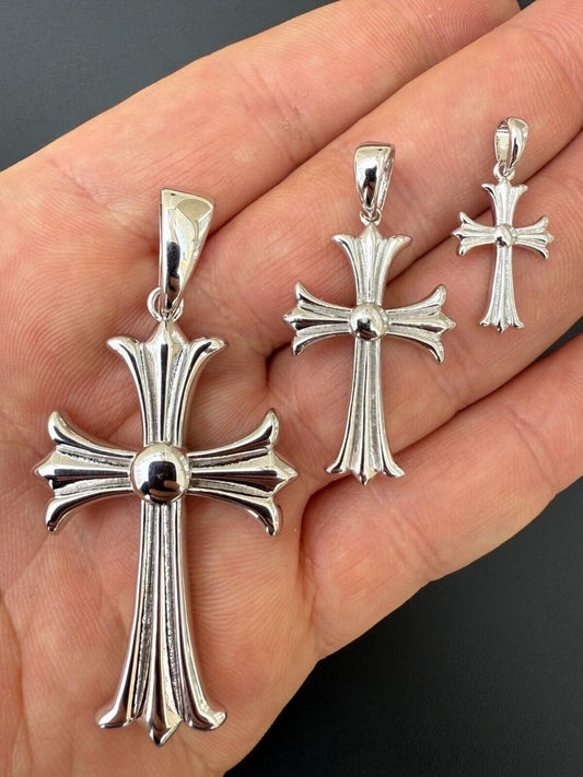 Italiano Silver, Inc. Hearts Chrome Cross Pendant - 925 Silver - 3 Sizes 1"-2.5"