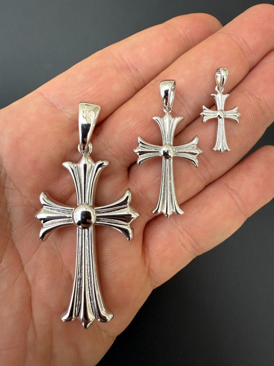 Italiano Silver, Inc. Hearts Chrome Cross Pendant - 925 Silver - 3 Sizes 1"-2.5"