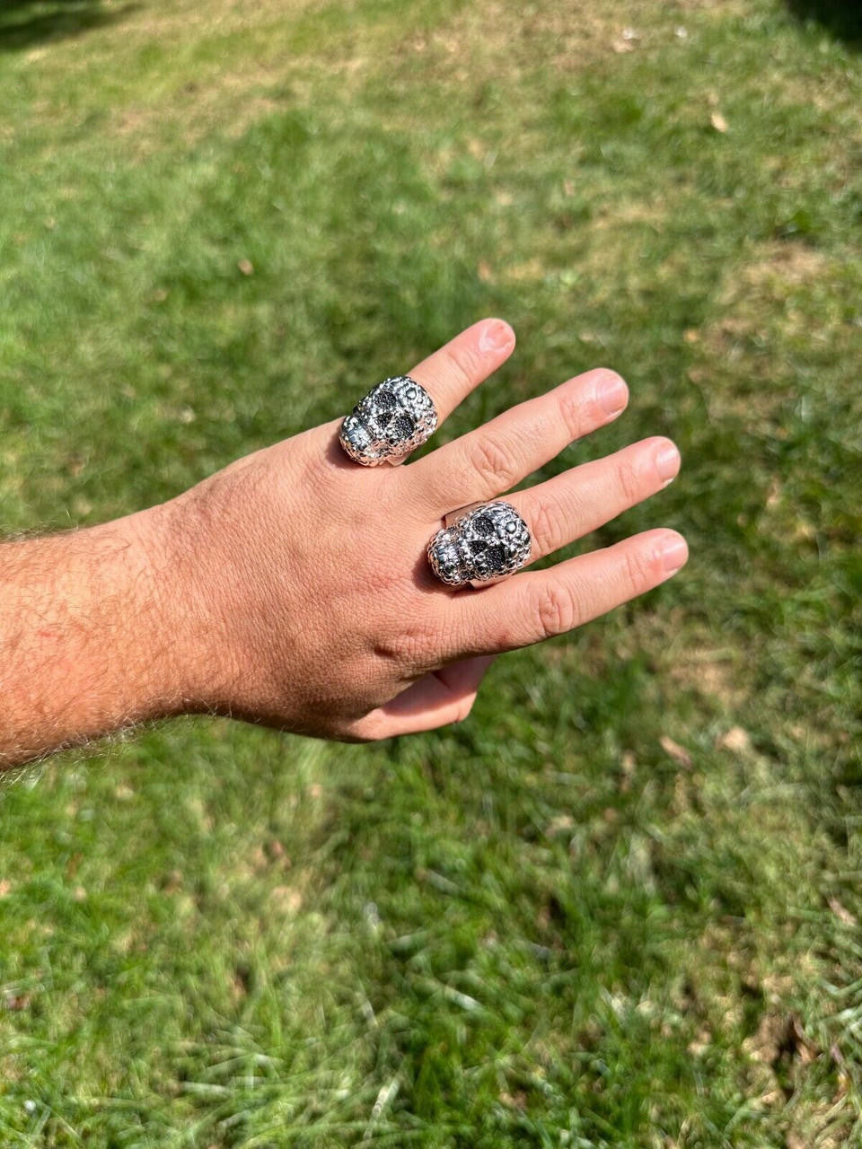 Italiano Silver, Inc. HEAVY Nugget Death Skull Ring Mens Real Solid 925 Silver Real Black MOISSANITE