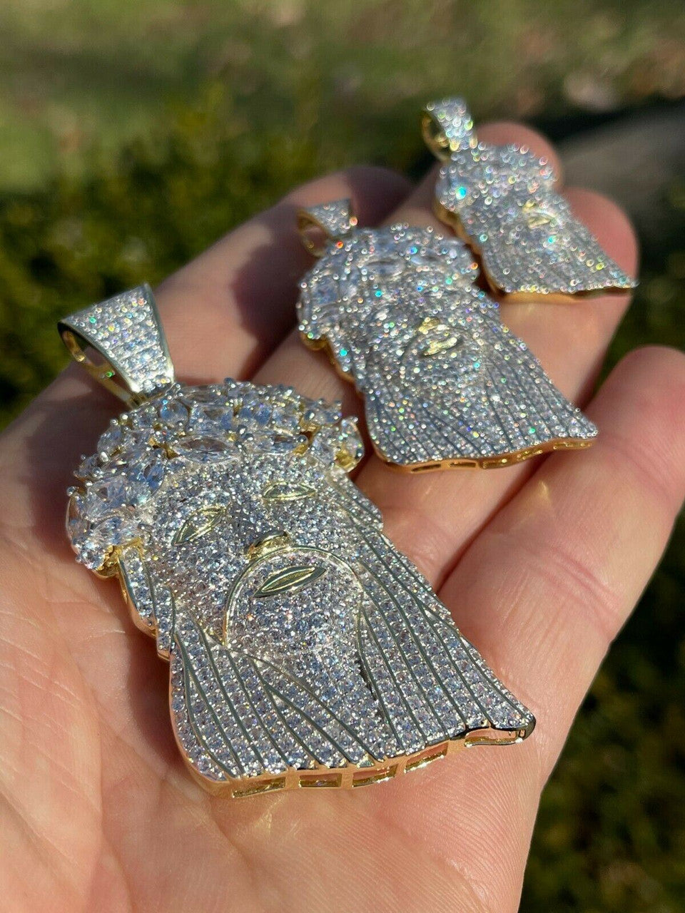 Italiano Silver, Inc HipHop 14k Gold and 925 Sterling Silver Two Tone Baguette Jesus Piece Pendant Iced