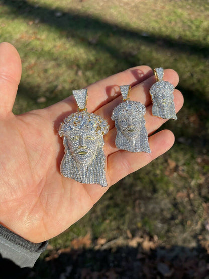 Italiano Silver, Inc HipHop 14k Gold and 925 Sterling Silver Two Tone Baguette Jesus Piece Pendant Iced