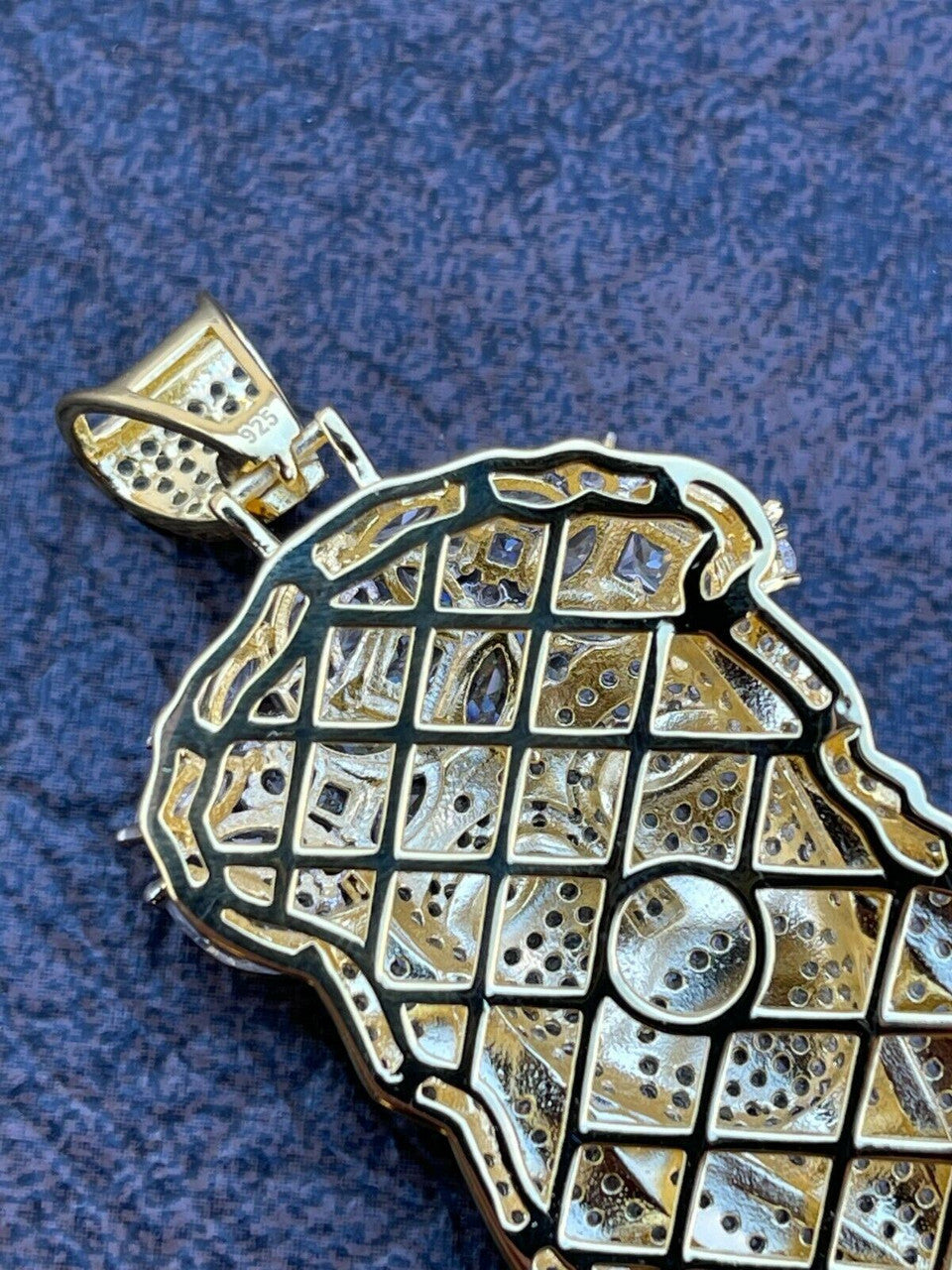 Italiano Silver, Inc HipHop 14k Gold and 925 Sterling Silver Two Tone Baguette Jesus Piece Pendant Iced