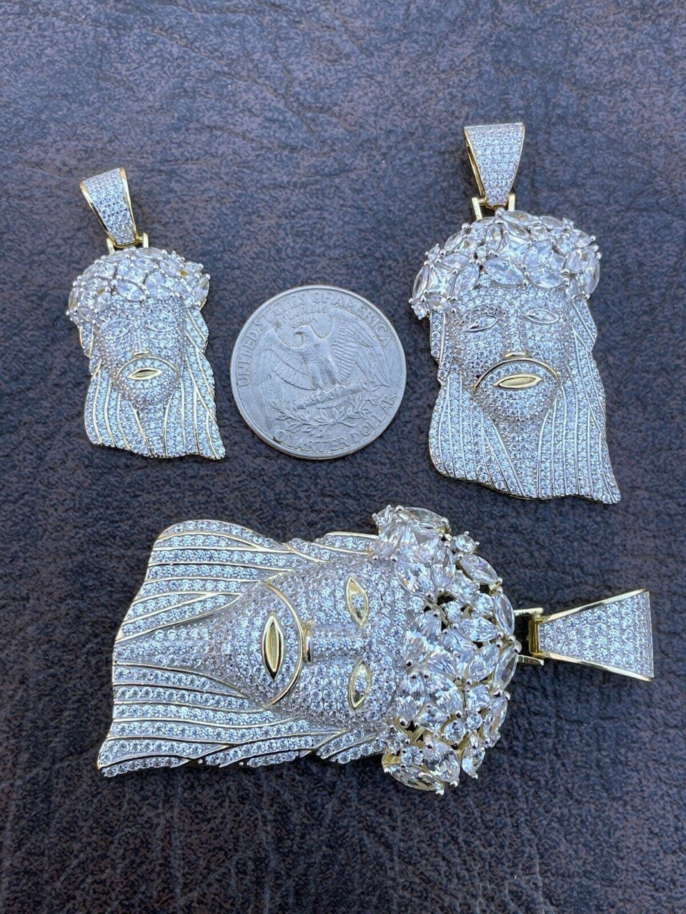 Italiano Silver, Inc HipHop 14k Gold and 925 Sterling Silver Two Tone Baguette Jesus Piece Pendant Iced