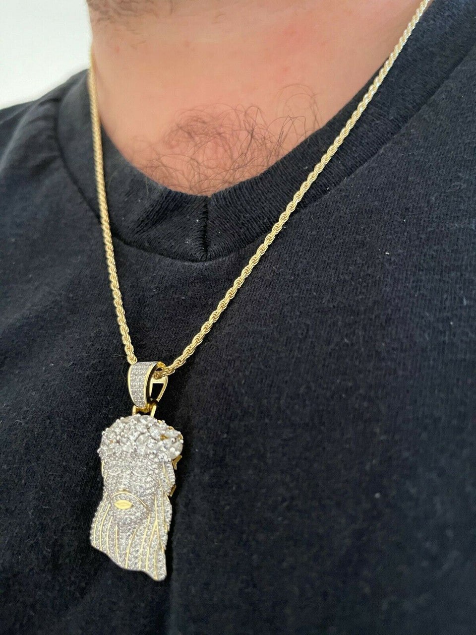 Italiano Silver, Inc HipHop 14k Gold and 925 Sterling Silver Two Tone Baguette Jesus Piece Pendant Iced