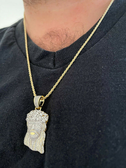 Italiano Silver, Inc HipHop 14k Gold and 925 Sterling Silver Two Tone Baguette Jesus Piece Pendant Iced