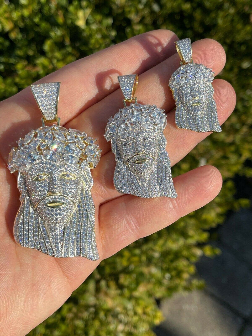 Italiano Silver, Inc HipHop 14k Gold and 925 Sterling Silver Two Tone Baguette Jesus Piece Pendant Iced