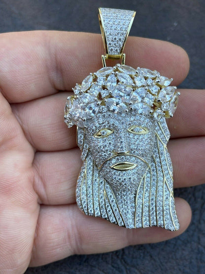 Italiano Silver, Inc HipHop 14k Gold and 925 Sterling Silver Two Tone Baguette Jesus Piece Pendant Iced