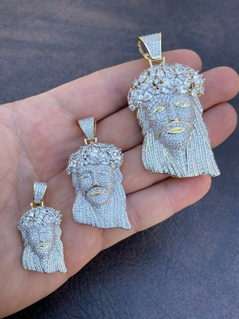 Italiano Silver, Inc HipHop 14k Gold and 925 Sterling Silver Two Tone Baguette Jesus Piece Pendant Iced