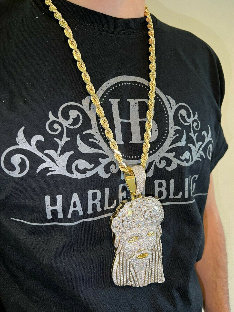 Italiano Silver, Inc HUGE 6 290 Gram 14k Gold Vermeil Silver Mens Iced Baguette Diamond Jesus Piece