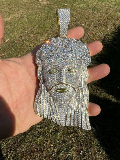 Italiano Silver, Inc HUGE 6 290 Gram 14k Gold Vermeil Silver Mens Iced Baguette Diamond Jesus Piece