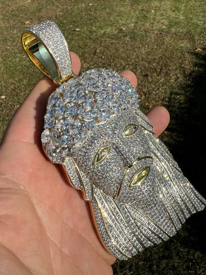 Italiano Silver, Inc HUGE 6 290 Gram 14k Gold Vermeil Silver Mens Iced Baguette Diamond Jesus Piece