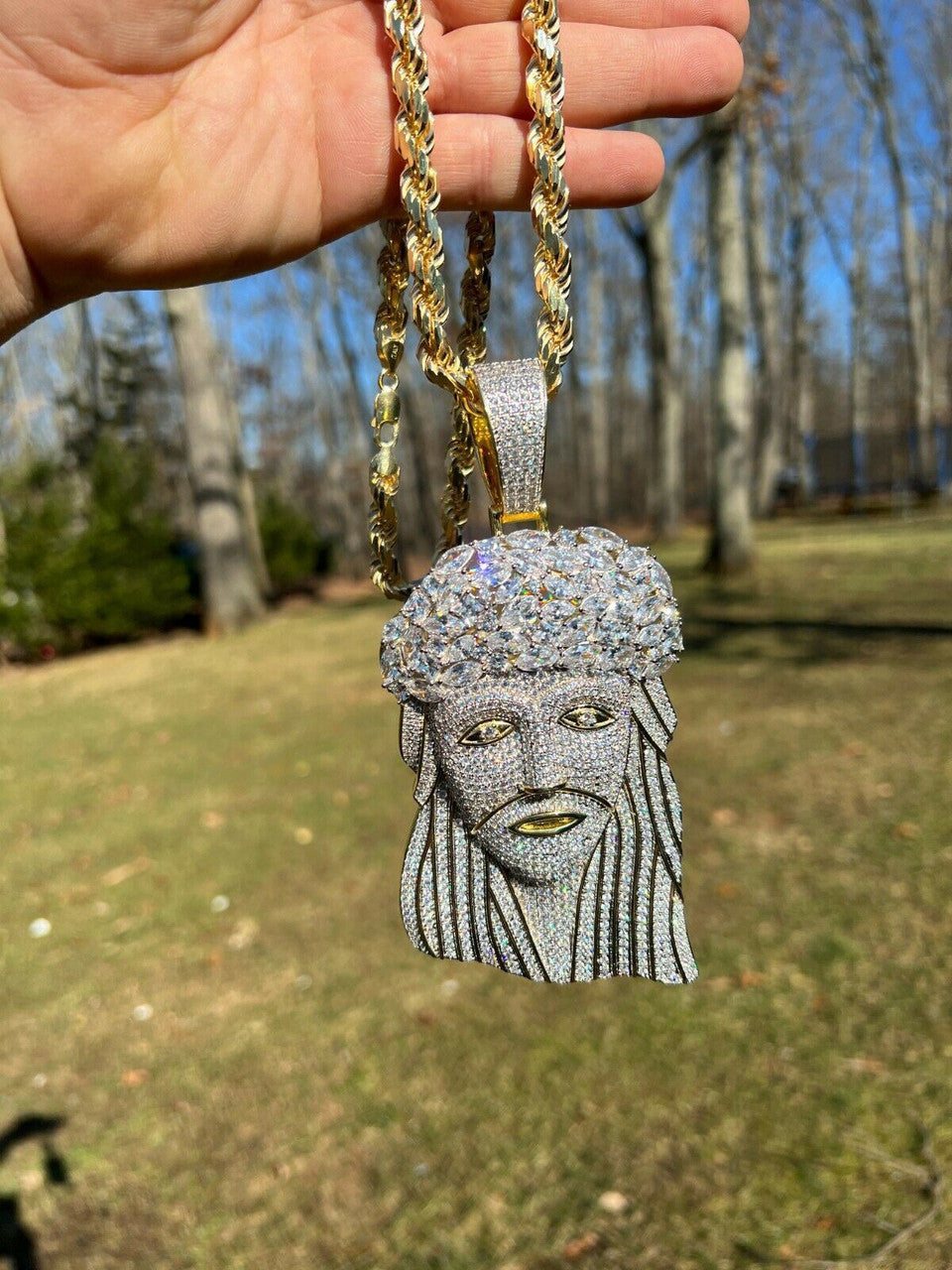 Italiano Silver, Inc HUGE 6 290 Gram 14k Gold Vermeil Silver Mens Iced Baguette Diamond Jesus Piece