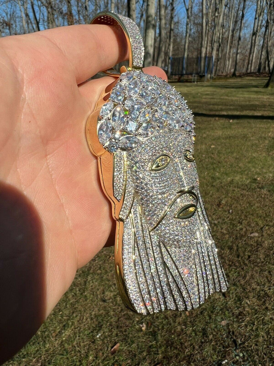 Italiano Silver, Inc HUGE 6 290 Gram 14k Gold Vermeil Silver Mens Iced Baguette Diamond Jesus Piece