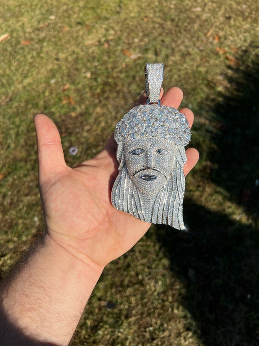 Italiano Silver, Inc HUGE 6 290 Gram Real 925 Silver Mens Iced Baguette Diamond Jesus Piece Pendant