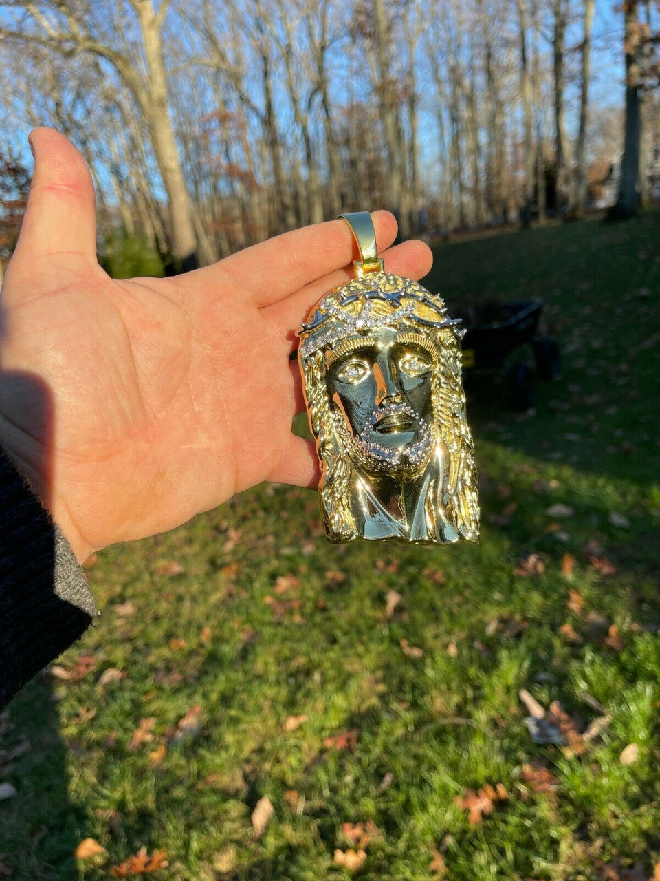 Italiano Silver, Inc HUGE 6 310 Gram 14k Gold Vermeil 925 Silver Mens Jesus Piece Pendant Necklace