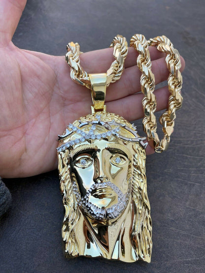 Italiano Silver, Inc HUGE 6 310 Gram 14k Gold Vermeil 925 Silver Mens Jesus Piece Pendant Necklace
