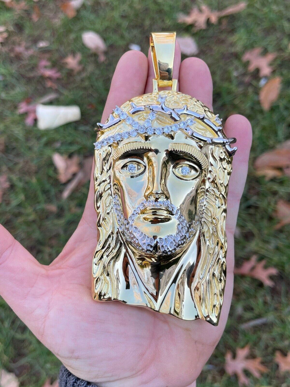 Italiano Silver, Inc HUGE 6 310 Gram 14k Gold Vermeil 925 Silver Mens Jesus Piece Pendant Necklace