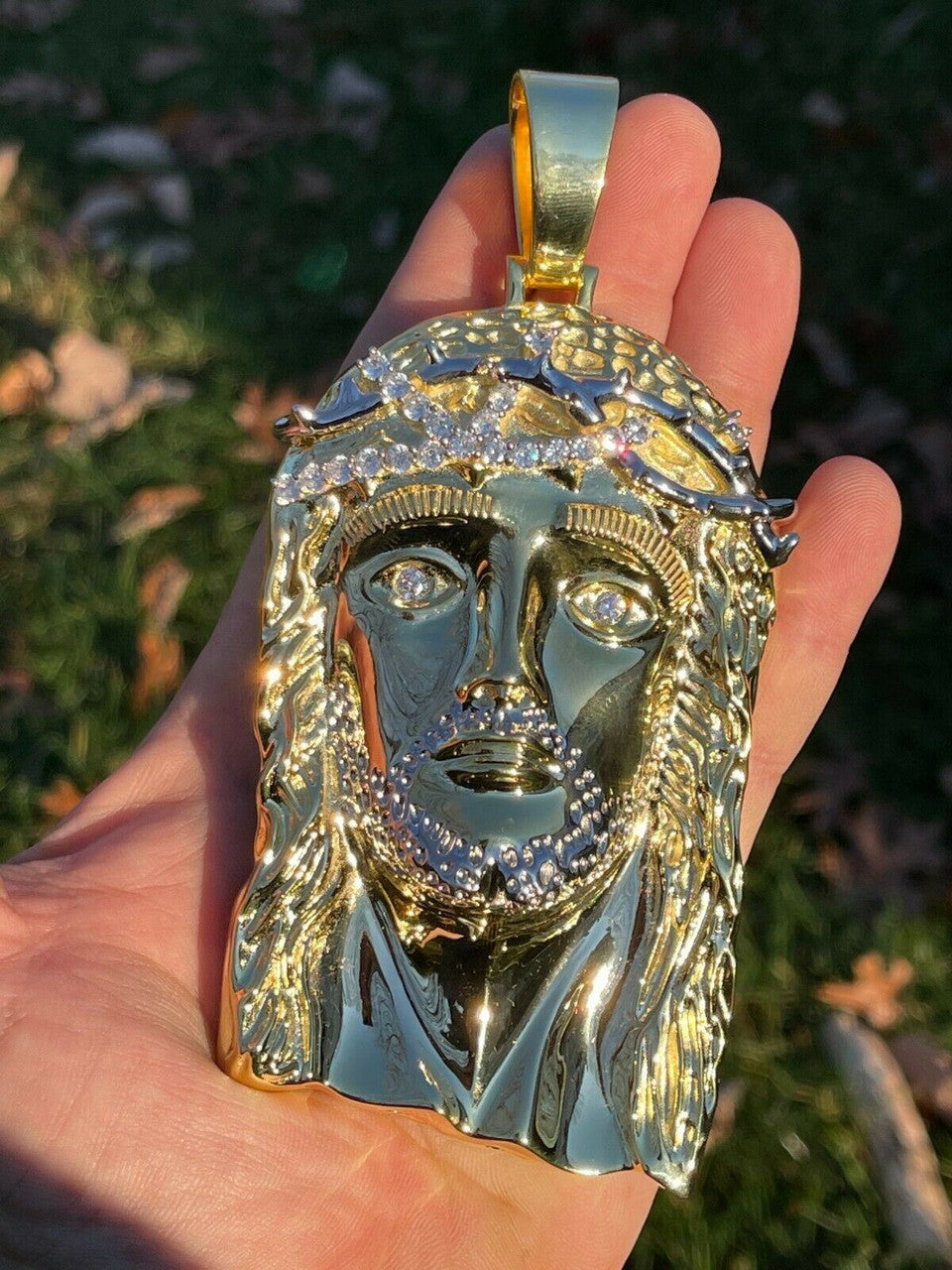 Italiano Silver, Inc HUGE 6 310 Gram 14k Gold Vermeil 925 Silver Mens Jesus Piece Pendant Necklace