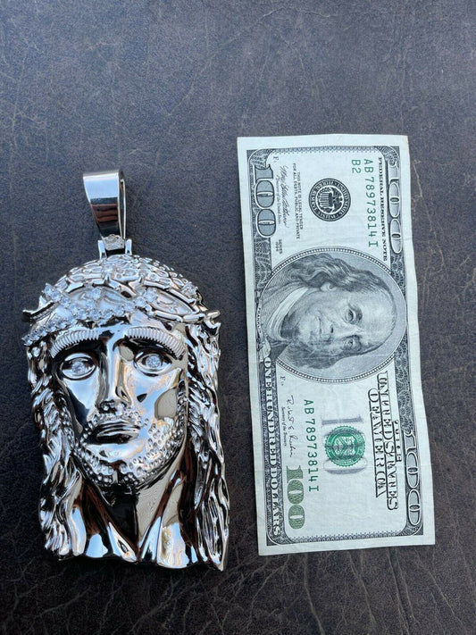 Italiano Silver, Inc HUGE 6 310 Gram Real 925 Silver Hip Hop Mens Jesus Piece Pendant Necklace Iced
