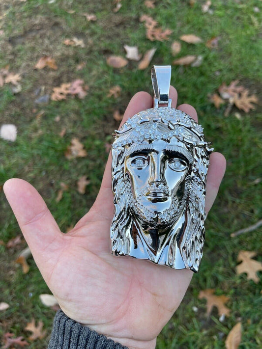 Italiano Silver, Inc HUGE 6 310 Gram Real 925 Silver Hip Hop Mens Jesus Piece Pendant Necklace Iced
