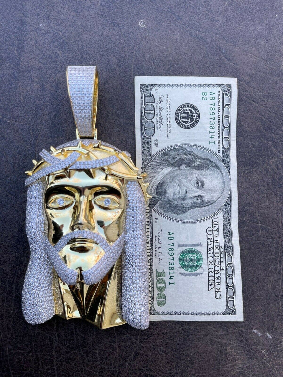 Italiano Silver, Inc HUGE 6 450 Gram 14k Gold Real 925 Silver Mens Iced Jesus Piece Pendant Necklace