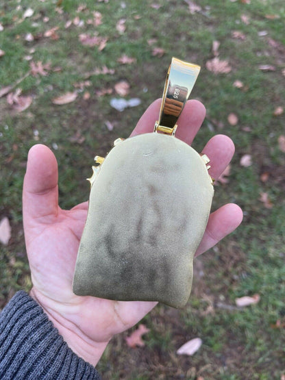 Italiano Silver, Inc HUGE 6 450 Gram 14k Gold Real 925 Silver Mens Iced Jesus Piece Pendant Necklace