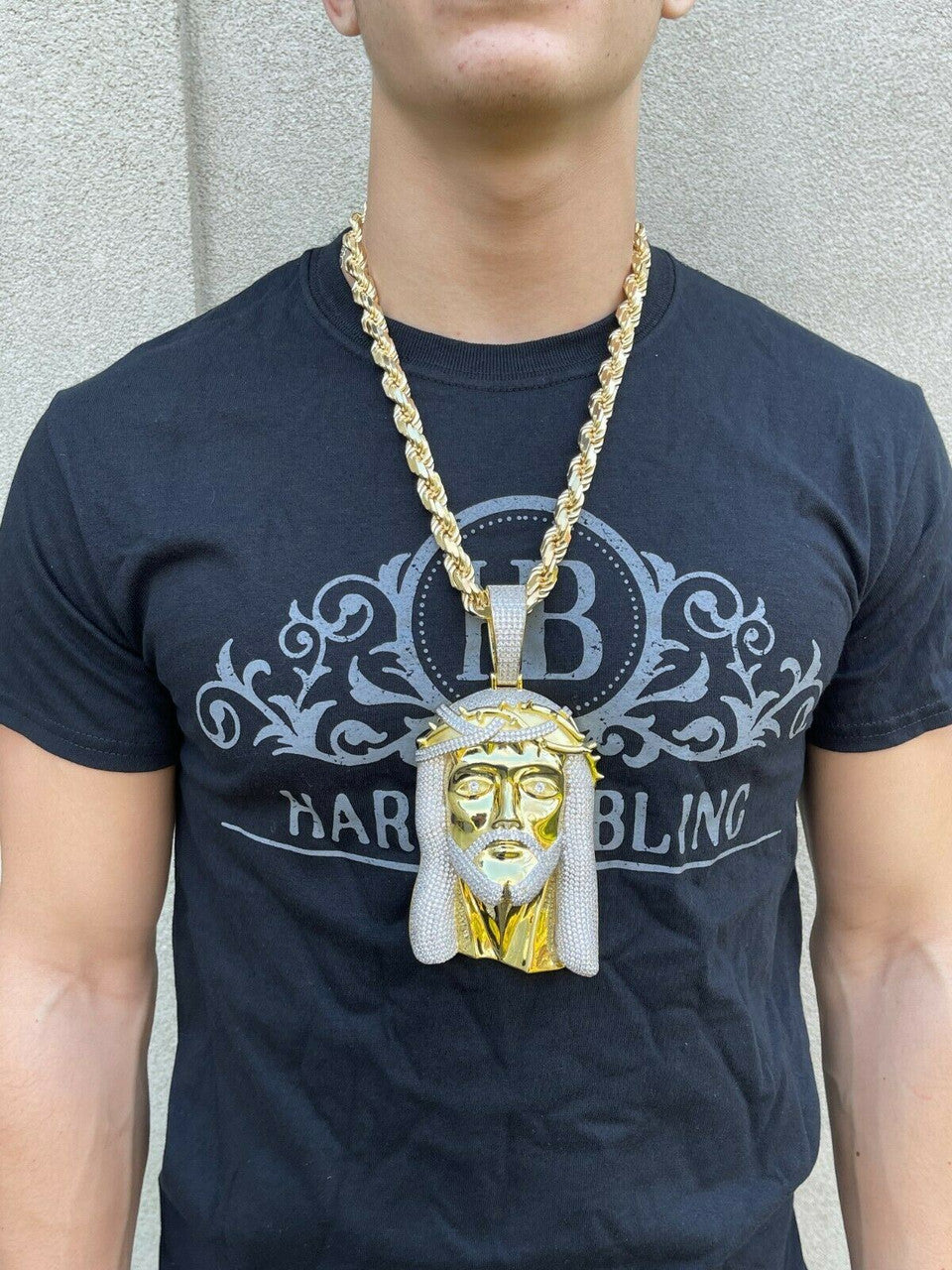 Italiano Silver, Inc HUGE 6 450 Gram 14k Gold Real 925 Silver Mens Iced Jesus Piece Pendant Necklace
