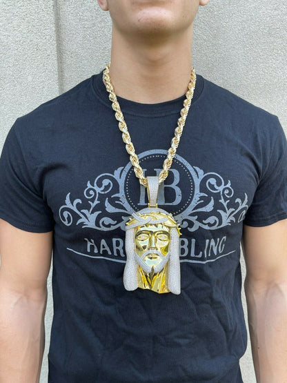 Italiano Silver, Inc HUGE 6 450 Gram 14k Gold Real 925 Silver Mens Iced Jesus Piece Pendant Necklace