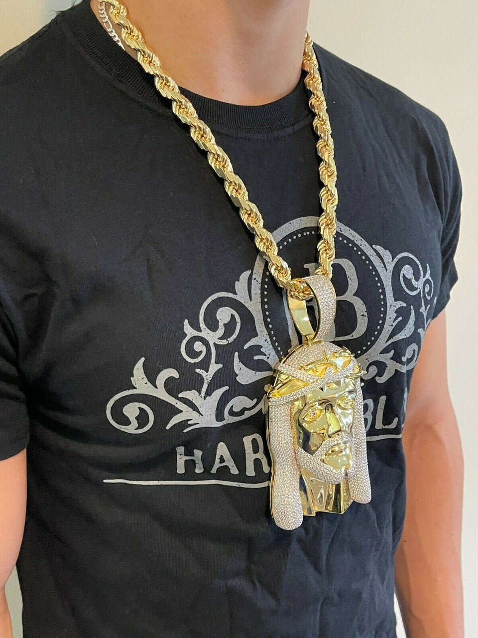 Italiano Silver, Inc HUGE 6 450 Gram 14k Gold Real 925 Silver Mens Iced Jesus Piece Pendant Necklace