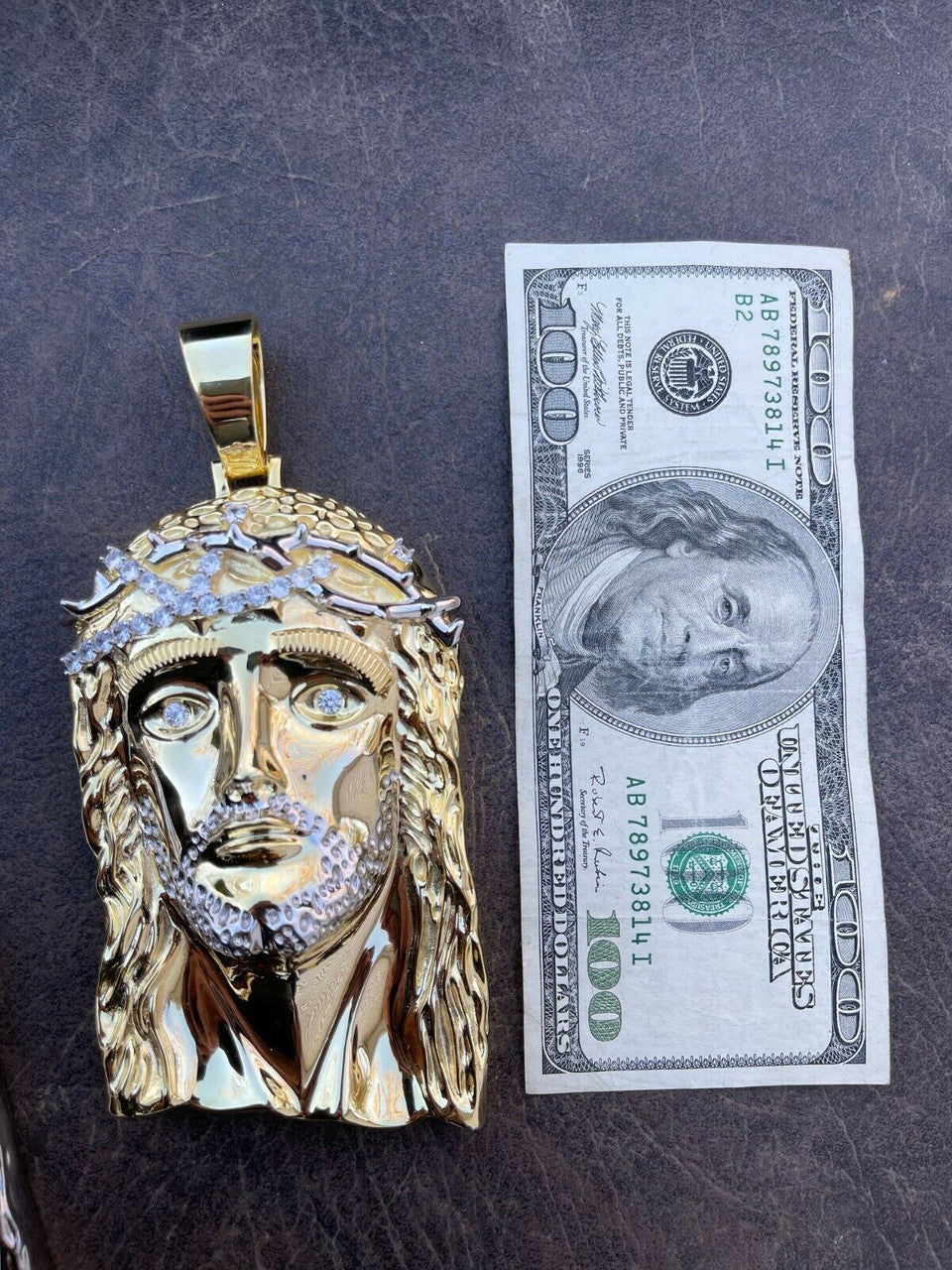 Italiano Silver, Inc HUGE 6 Iced MOISSANITE 14k Gold and 925 Silver Mens Jesus Piece Pendant Necklace