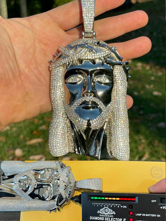 Italiano Silver, Inc HUGE 6 Real 30ct Moissanite Silver Mens Iced Jesus Piece Pendant Necklace 450g