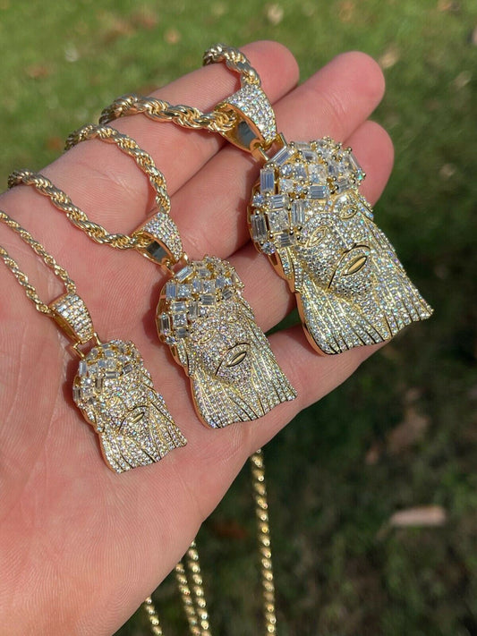Italiano Silver, Inc Iced Baguette MOISSANITE Gold Jesus Piece Pendant Pass Diamond Test Out Hip Hop