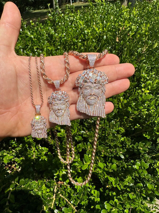 Italiano Silver, Inc. Iced Baguette MOISSANITE Rose Gold Plated Jesus Piece Pendant Pass Test Hip Hop