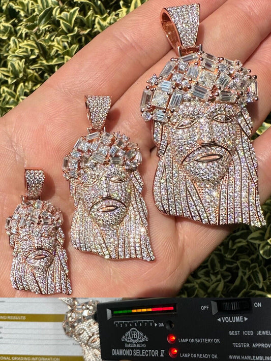Italiano Silver, Inc. Iced Baguette MOISSANITE Rose Gold Plated Jesus Piece Pendant Pass Test Hip Hop
