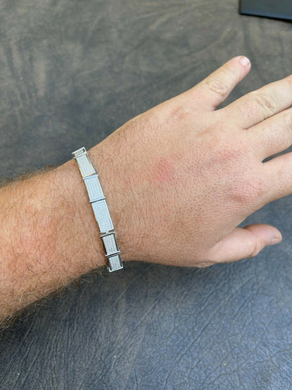 Italiano Silver, Inc Iced MOISSANITE Mens Hip Hop 8mm Custom Bracelet Real 925 Silver Diamond Test 