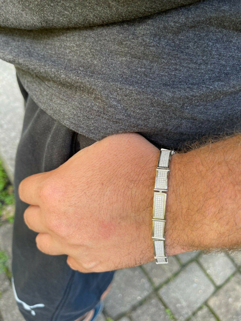 Italiano Silver, Inc Iced MOISSANITE Mens Hip Hop 8mm Custom Bracelet Real 925 Silver Diamond Test 