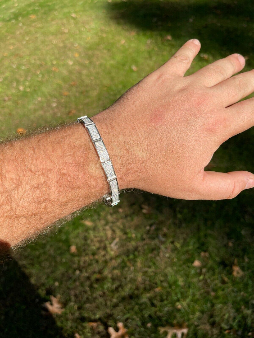 Italiano Silver, Inc Iced MOISSANITE Mens Hip Hop 8mm Custom Bracelet Real 925 Silver Diamond Test 