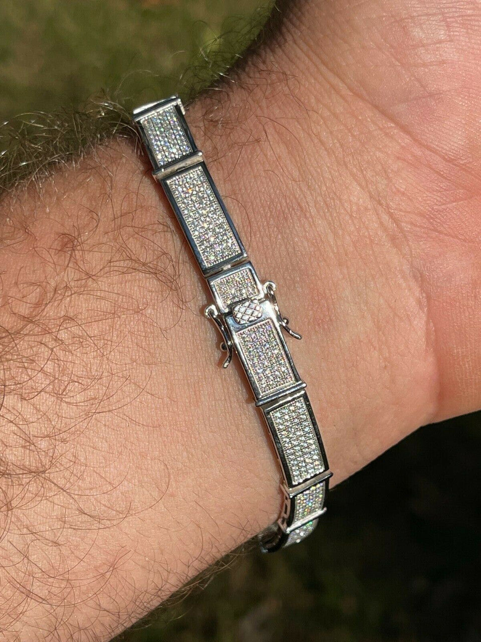 Italiano Silver, Inc Iced MOISSANITE Mens Hip Hop 8mm Custom Bracelet Real 925 Silver Diamond Test 