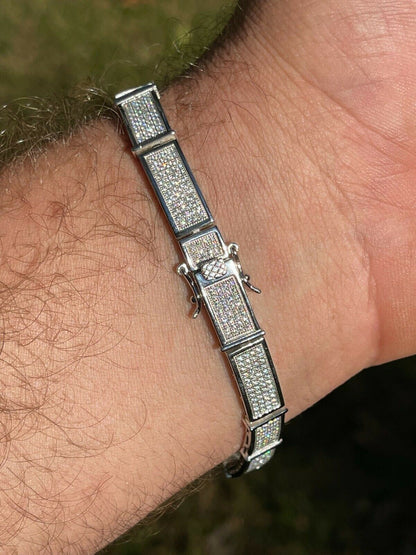 Italiano Silver, Inc Iced MOISSANITE Mens Hip Hop 8mm Custom Bracelet Real 925 Silver Diamond Test 
